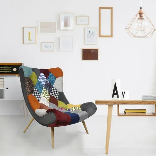 Fauteuil Scandinave Romilly Tissu Patchwork