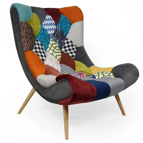 Fauteuil Scandinave Romilly Tissu Patchwork