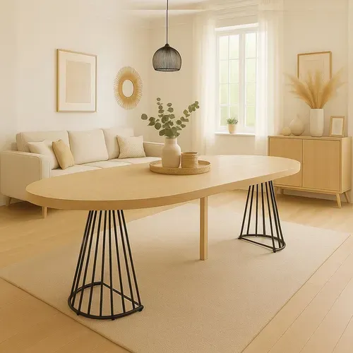 Table Ronde Extensible Grivery Chêne Clair Pieds Noir