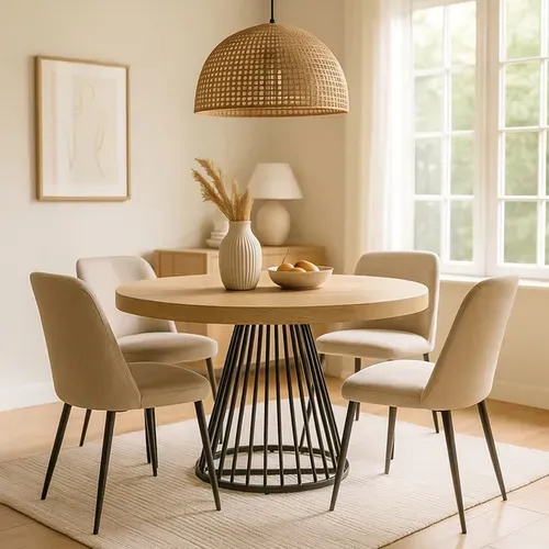 Table Ronde Extensible Grivery Chêne Clair Pieds Noir