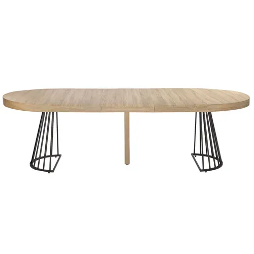 Table Ronde Extensible Grivery Chêne Clair Pieds Noir