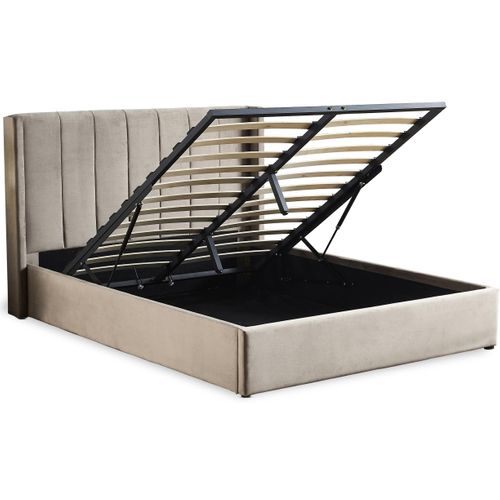 Lit Double Magorial Avec Sommier Relevable 160x200cm Velours Taupe
