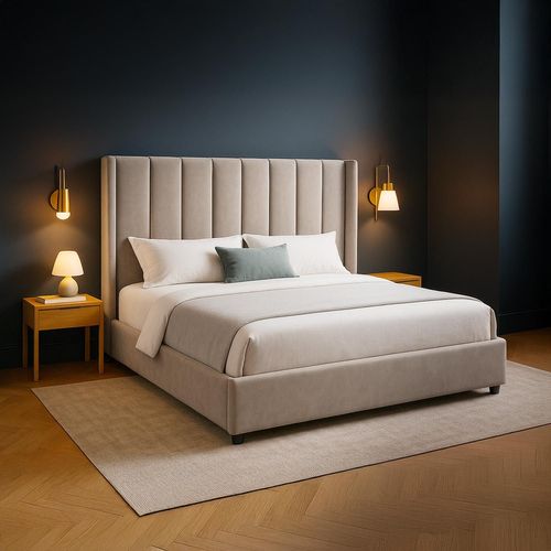 Lit Double Magorial Avec Sommier Relevable 160x200cm Velours Taupe