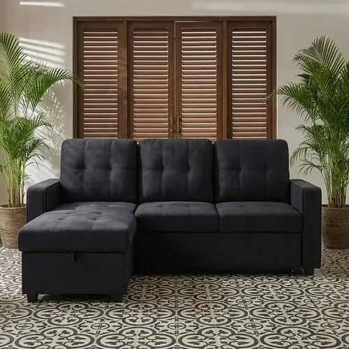 Canapé D'angle Convertible Moderne Delacroix Velours Noir