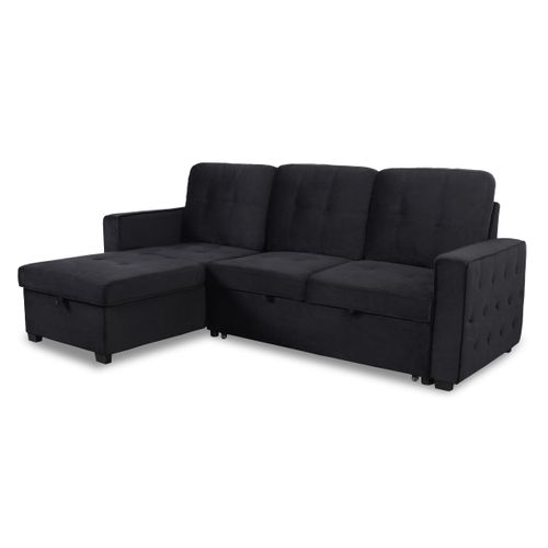 Canapé D'angle Convertible Moderne Delacroix Velours Noir