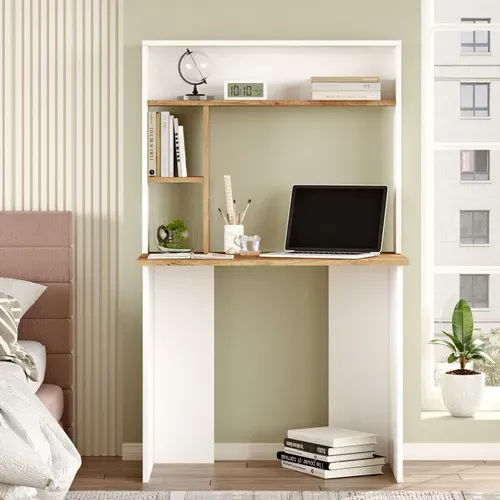 Bureau 3 Étagères Nizart L90cm Bois Et Blanc