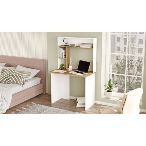Bureau 3 Étagères Nizart L90cm Bois Et Blanc