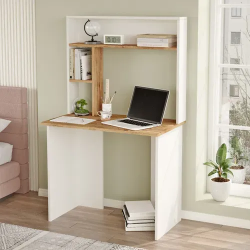 Bureau 3 Étagères Nizart L90cm Bois Et Blanc
