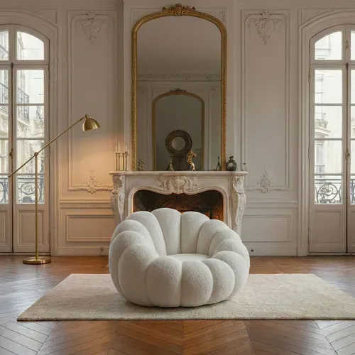 Fauteuil Design Coquillage Arielina Tissu Bouclette Blanc