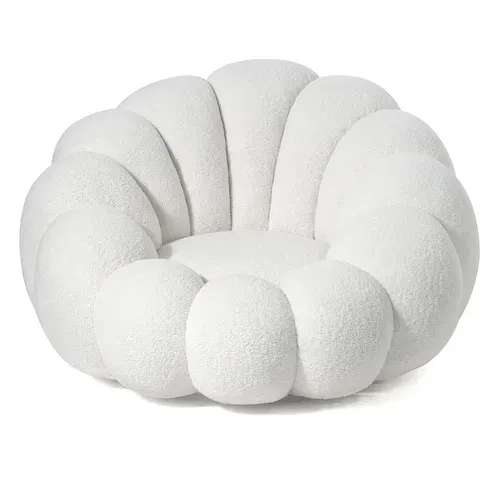 Fauteuil Design Coquillage Arielina Tissu Bouclette Blanc