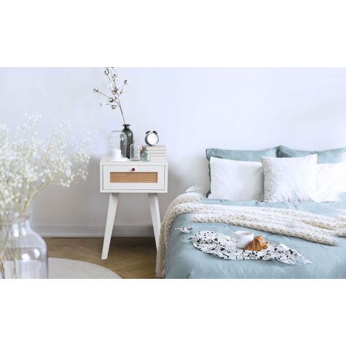 Table De Chevet 1 Tiroir Avec Cannage Dalgora L40cm Blanc
