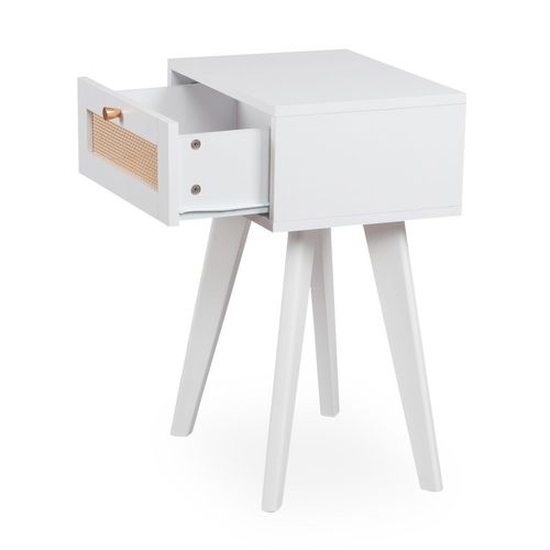 Table De Chevet 1 Tiroir Avec Cannage Dalgora L40cm Blanc