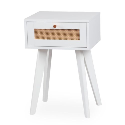Table De Chevet 1 Tiroir Avec Cannage Dalgora L40cm Blanc