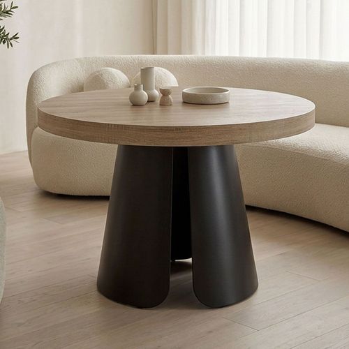 Table Ronde Extensible Henriette Chêne Clair Pieds Noir