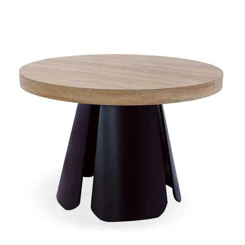 Table Ronde Extensible Henriette Chêne Clair Pieds Noir