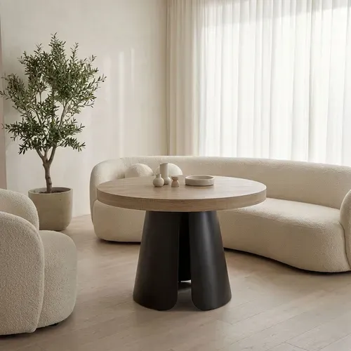 Table Ronde Extensible Henriette Chêne Clair Pieds Noir