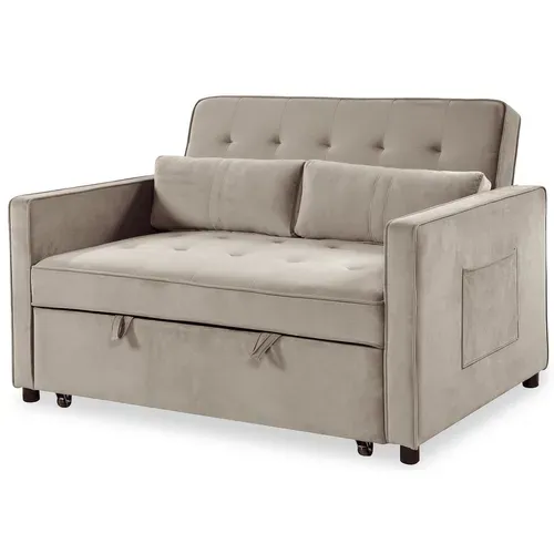 Canapé Convertible 2 Places Komaria Velours Beige