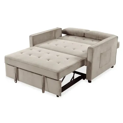 Canapé Convertible 2 Places Komaria Velours Beige