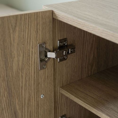 Petit Buffet Rétro-moderne Avec Portes Sculptées Durand L80cm Chêne Grisé