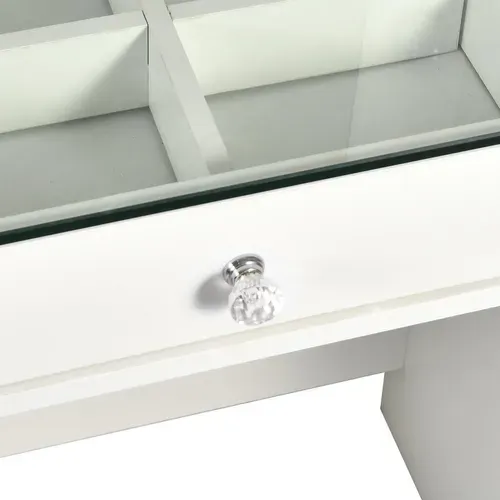 Coiffeuse Moderne Avec 13 Tiroirs Et Plateau En Verre Transparent L120cm - Blanc