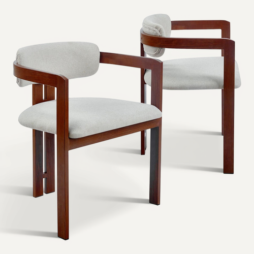 Lot De 2 Chaises Design Galilea Métal Effet Bois Foncé Et Tissu Beige