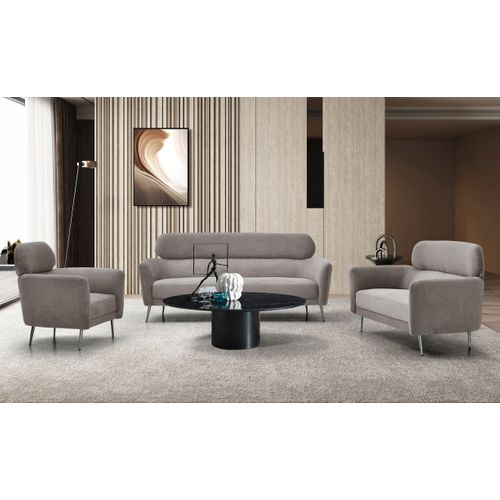 Fauteuil Moderne Avec Haut Dossier Damigal Tissu Doux Gris Taupe
