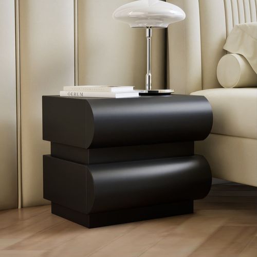 Table De Chevet Avec 2 Tiroirs Arrondis L45cm Mezade Noir