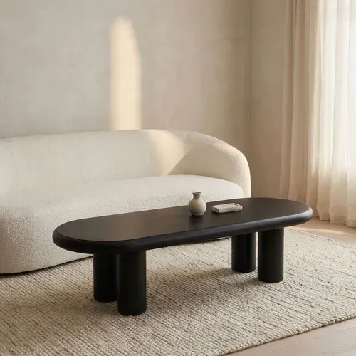 Table Basse Arrondie 160cm Avec Pieds Colonnes Roady Noir