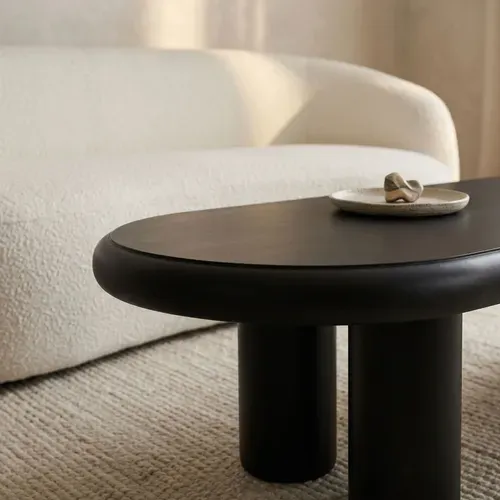 Table Basse Arrondie 160cm Avec Pieds Colonnes Roady Noir