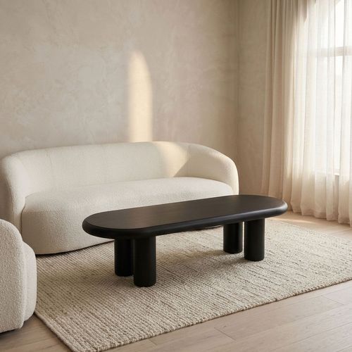 Table Basse Arrondie 160cm Avec Pieds Colonnes Roady Noir
