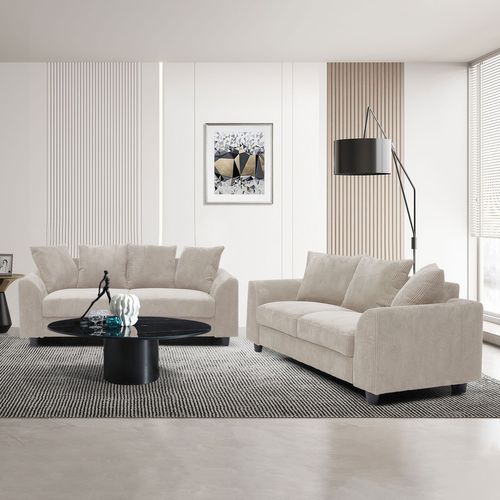 Canapé Contemporain 2 Places Mozart Velours Côtelé Beige