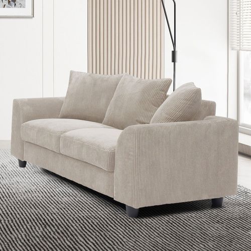 Canapé Contemporain 2 Places Mozart Velours Côtelé Beige