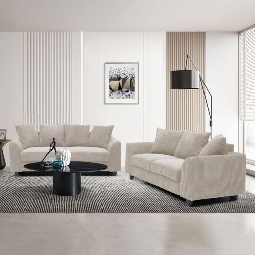 Canapé Contemporain 2 Places Mozart Velours Côtelé Beige