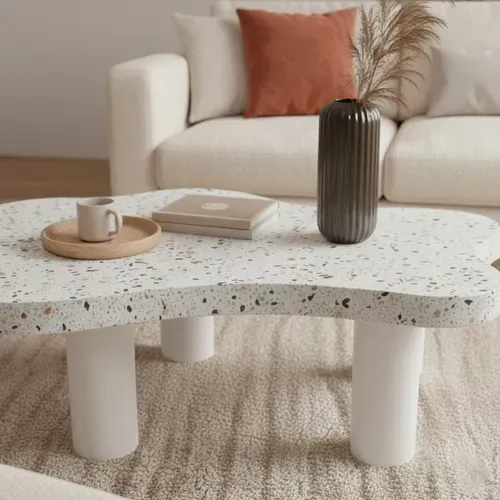 Table Basse Forme Nuage 69x100cm Lagoon Effet Terrazzo