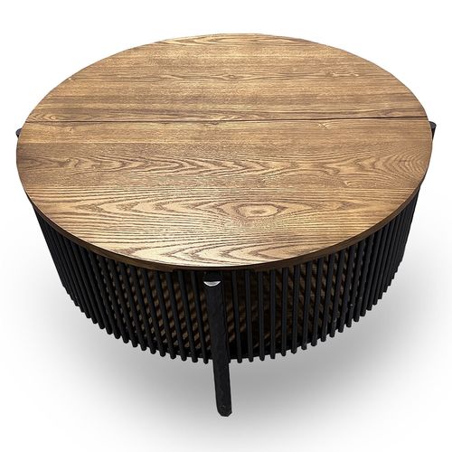 Table Basse Ronde Avec Rangement L84cm Curcuma Bois Et Métal Mareté Noir