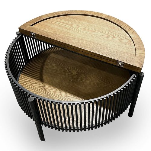 Table Basse Ronde Avec Rangement L84cm Curcuma Bois Et Métal Mareté Noir