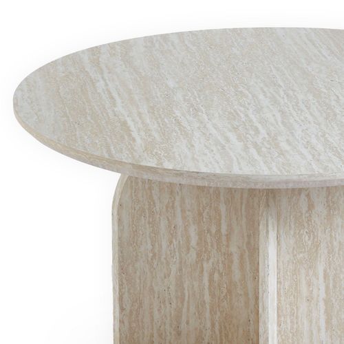 Table Basse Ronde élégante 80cm Calyptus Effet Travertin Beige