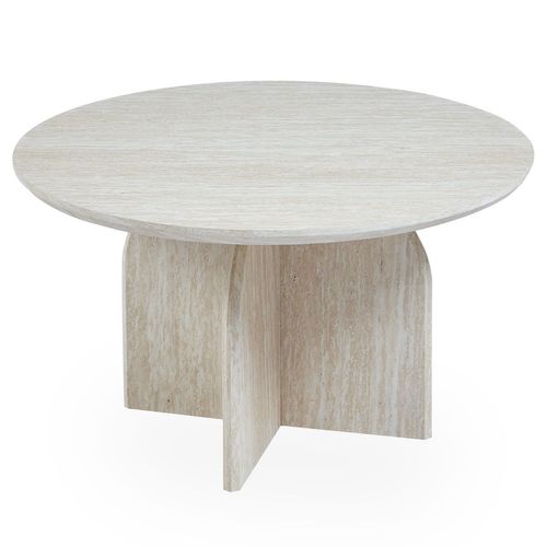 Table Basse Ronde élégante 80cm Calyptus Effet Travertin Beige