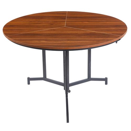 Table Ronde Pliable Gain De Place Cokelio 120cm Métal Et Plateau 3 Parties Bois Noisette