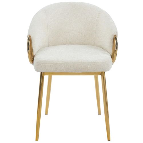 Lot De 6 Chaises Arrondies Et Matelassées Patricia Métal Doré Et Tissu Beige