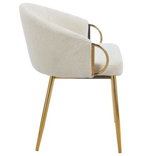 Lot De 6 Chaises Arrondies Et Matelassées Patricia Métal Doré Et Tissu Beige