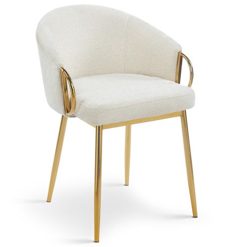 Lot De 6 Chaises Arrondies Et Matelassées Patricia Métal Doré Et Tissu Beige