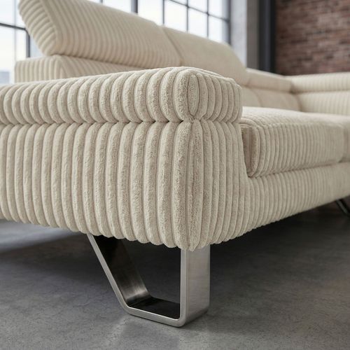 Canapé D'angle à Droite Avec Têtières Relevables Quentin Velours Côtelé Beige