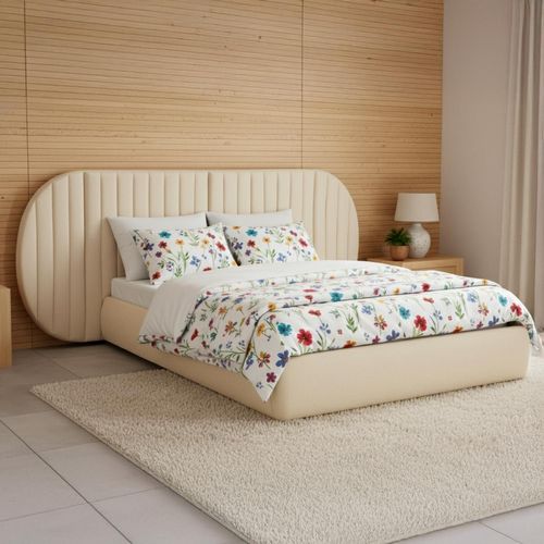 Lit Coffre-complet Avec Tête De Lit Modulable Cocon 140x200cm Tissu Beige