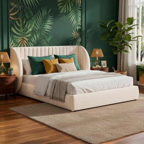 Lit Coffre-complet Avec Tête De Lit Modulable Cocon 140x200cm Tissu Beige