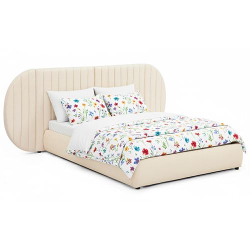 Lit Coffre-complet Avec Tête De Lit Modulable Cocon 140x200cm Tissu Beige