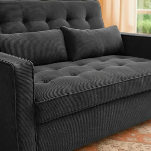 Canapé Convertible 2 Places Komaria Velours Côtelé Noir