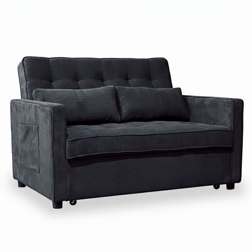 Canapé Convertible 2 Places Komaria Velours Côtelé Noir