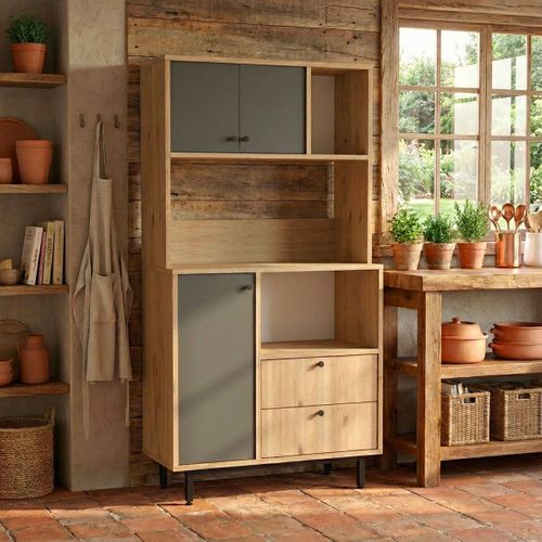 Buffet De Cuisine Haut "kieth" 161cm Naturel et Anthracite