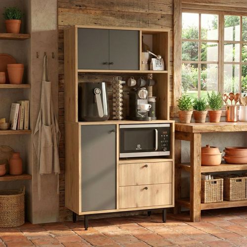 Buffet De Cuisine Haut "kieth" 161cm Naturel et Anthracite
